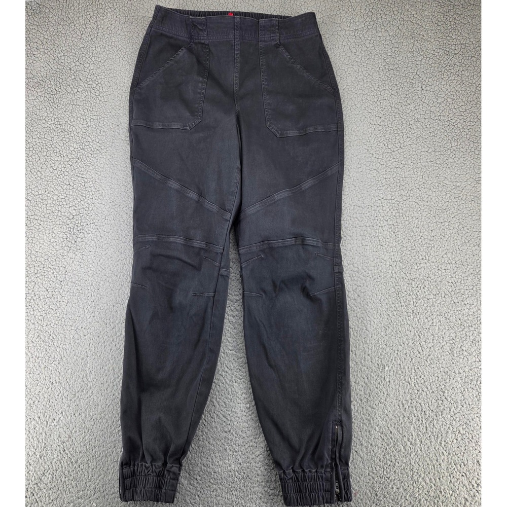 Spanx Stretch Twill Cargo Joggers Pants Womens Large Black High Rise Pull On